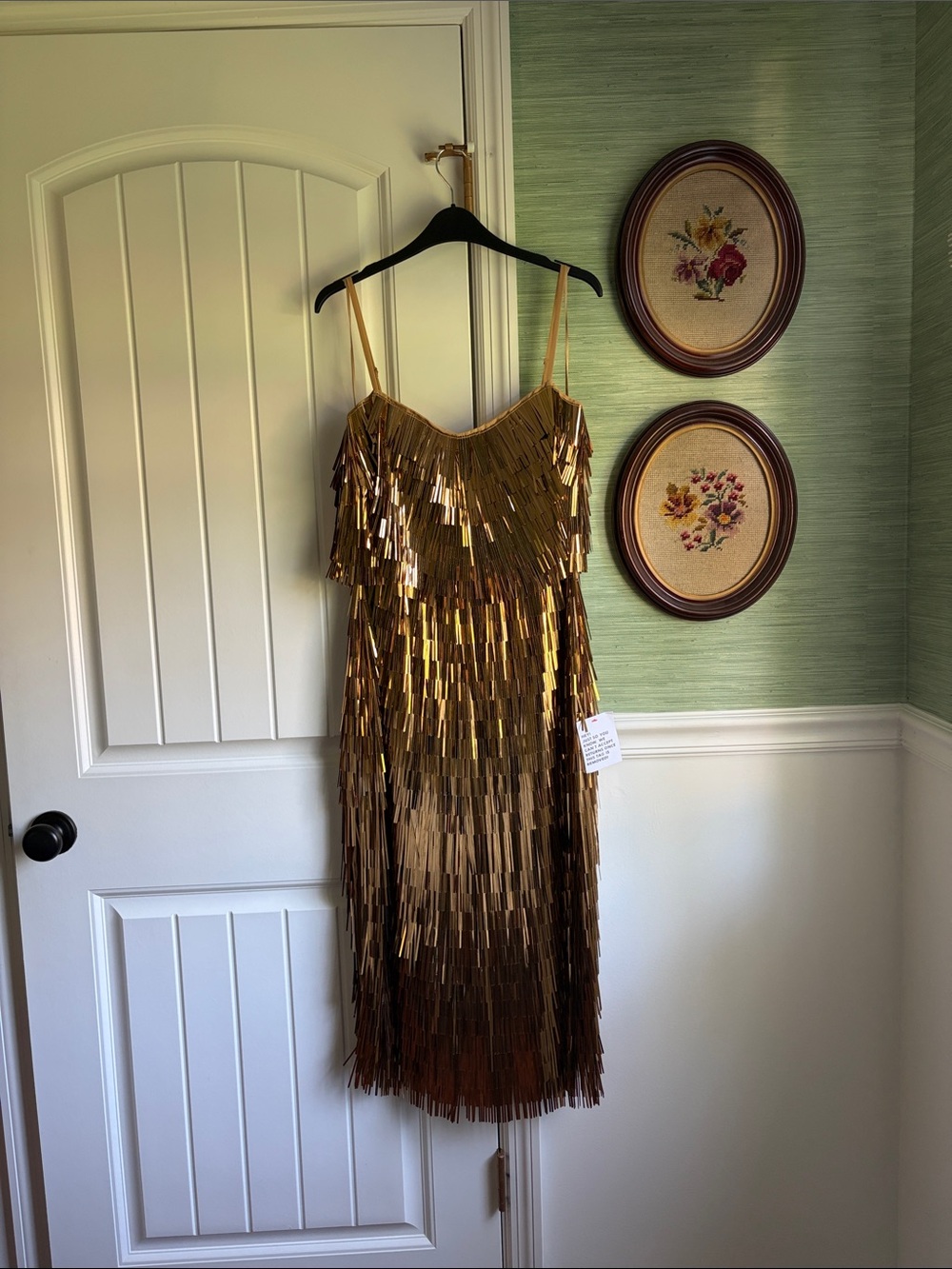 Gold Sequin Fringe Spaghetti Strap Dress